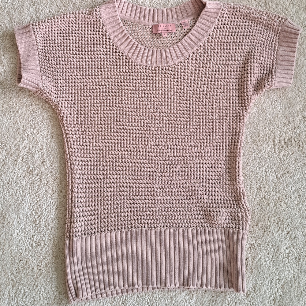 Light Pink Knit Short-Sleeve Sweater Top